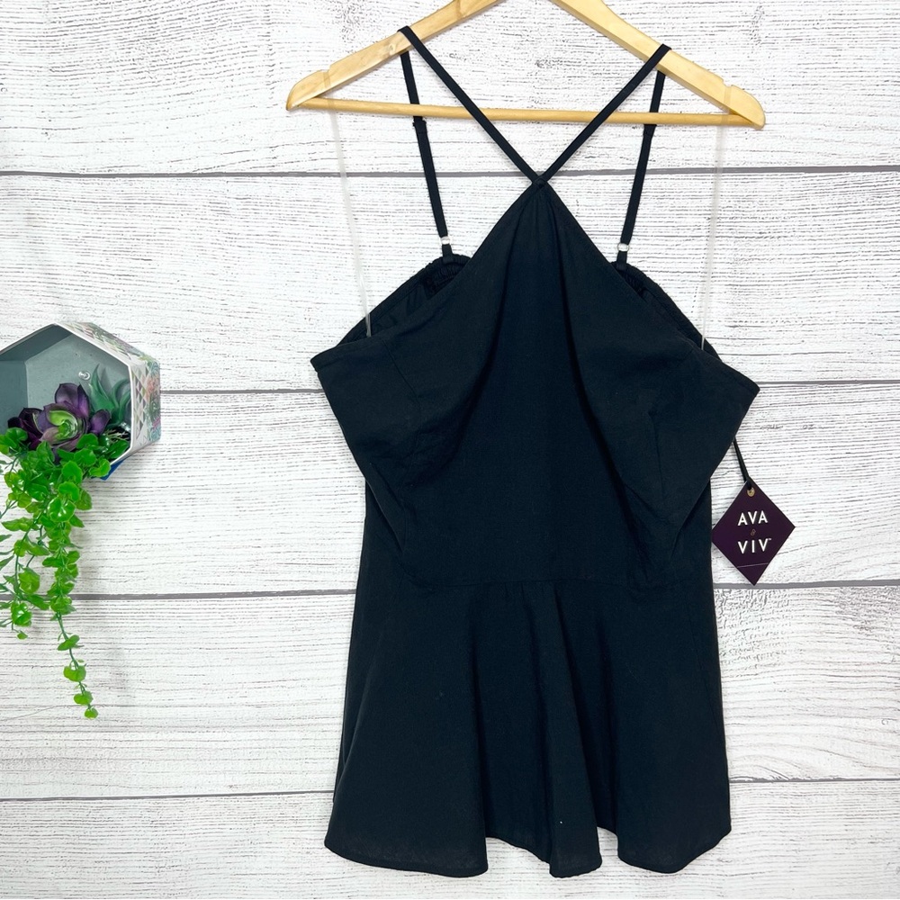 NWT Ava & Viv Black Strapless Blouse Top Size 1X